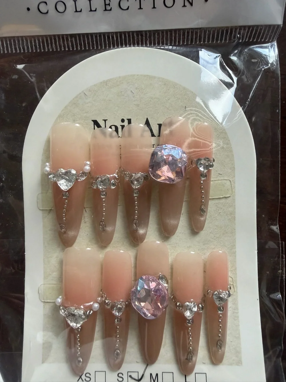 NAILA Nude Pink Ombre Press-On Nails with Crystal Accents